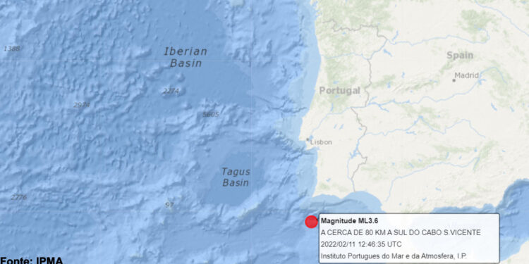 Segundo sismo registado a Sul do Cabo São Vicente