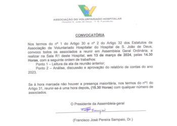 Associação do Voluntariado Hospitalar convoca associados